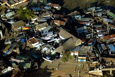 Boats damaged or destroyed by the tsunami