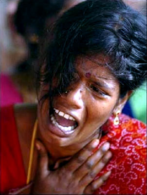 A woman screams in grief